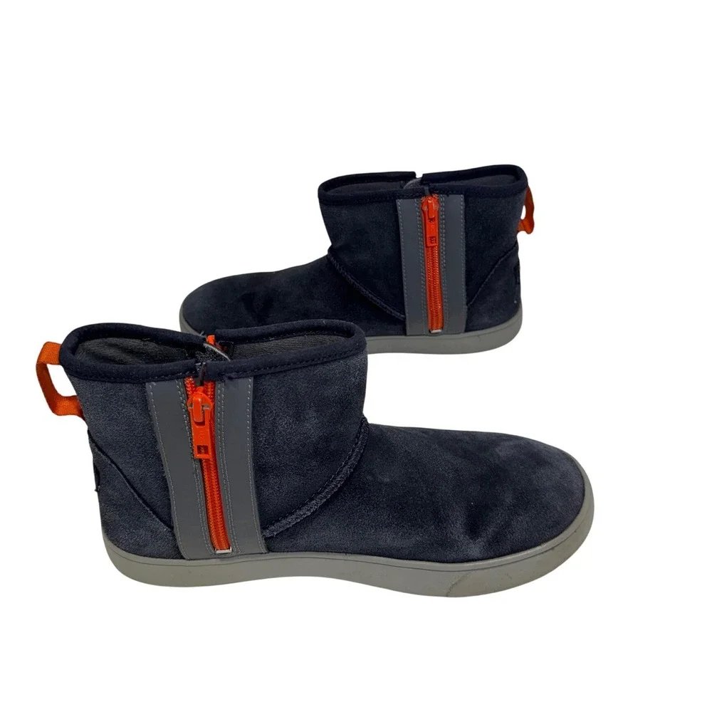 UGG Kids Classic Mini Side Zip Navy Blue Orange Suede Boots 1103641K Size 6Y